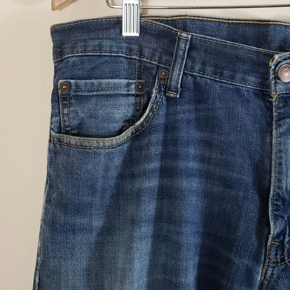 Levi Strauss Men's 514 Blue Straight Leg Jeans Slightly Distressed, 36